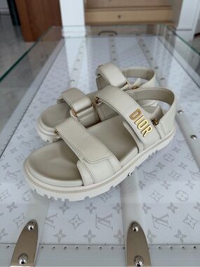 Christian Dior Dioract White Leather Slingback Sandals Sz 36